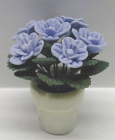 Dollhouse Miniature Blue Roses In Clay Pot 1 1/8